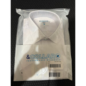 Men's & COLLARO White Slim Short Sleeve Casual Button Down Shirt M